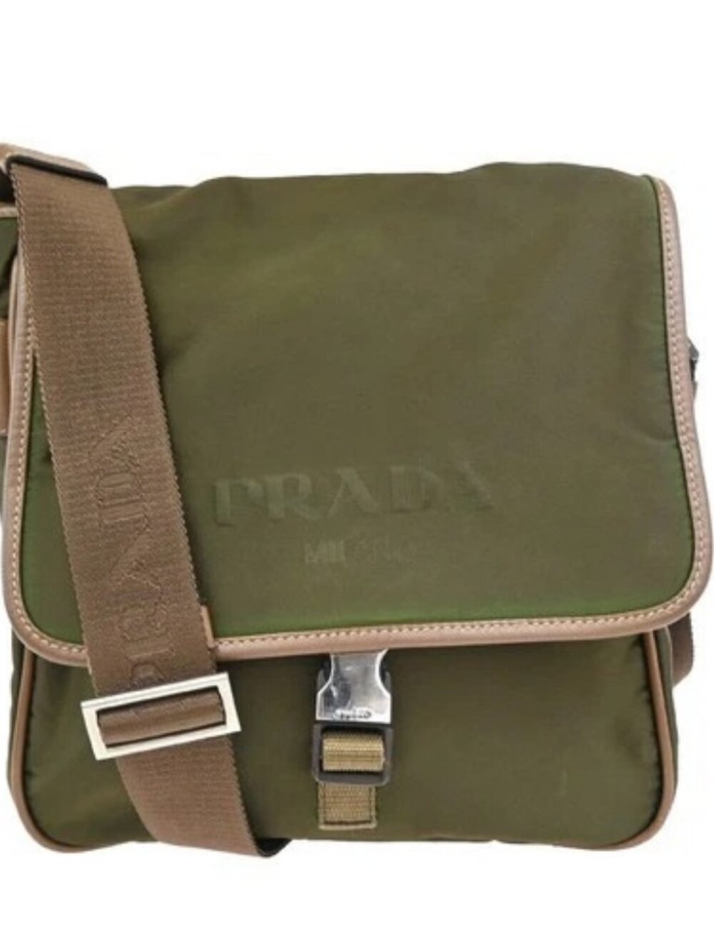 PRADA Logo Crossbody Shoulder Bag Nylon Leather Khaki Brown Italy 34CB112